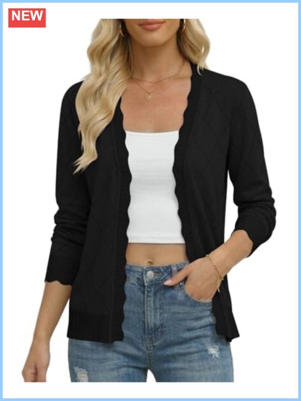 Women's Cropped Open Front Knit Cardigan Long Sleeve Shrug Sweater